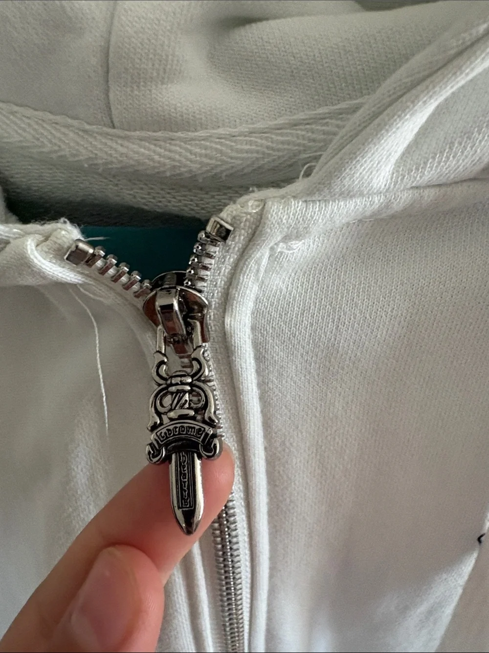 Chrome Hearts White Zip-Up Hoodie with Black Sleeve Floral Graphics